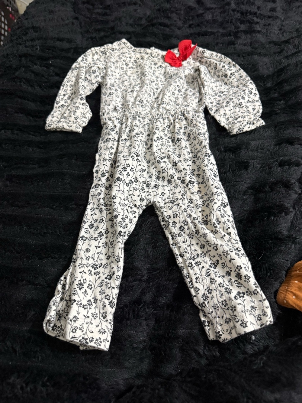 Carter's White Floral One-Piece with Red Bow Accent